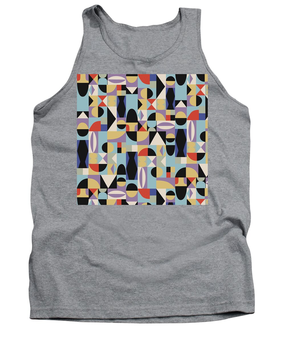 Nikita Coulombe Tank Top featuring the painting Bauhaus Geometric Harlequin Pattern in blue by Nikita Coulombe