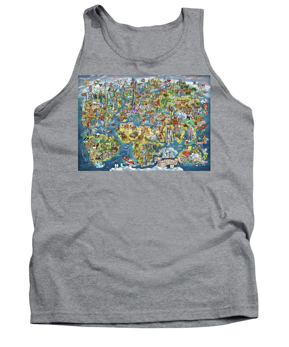 World Illustrated Map Tank Top featuring the digital art Beautiful World - Map Illustration by Maria Rabinky