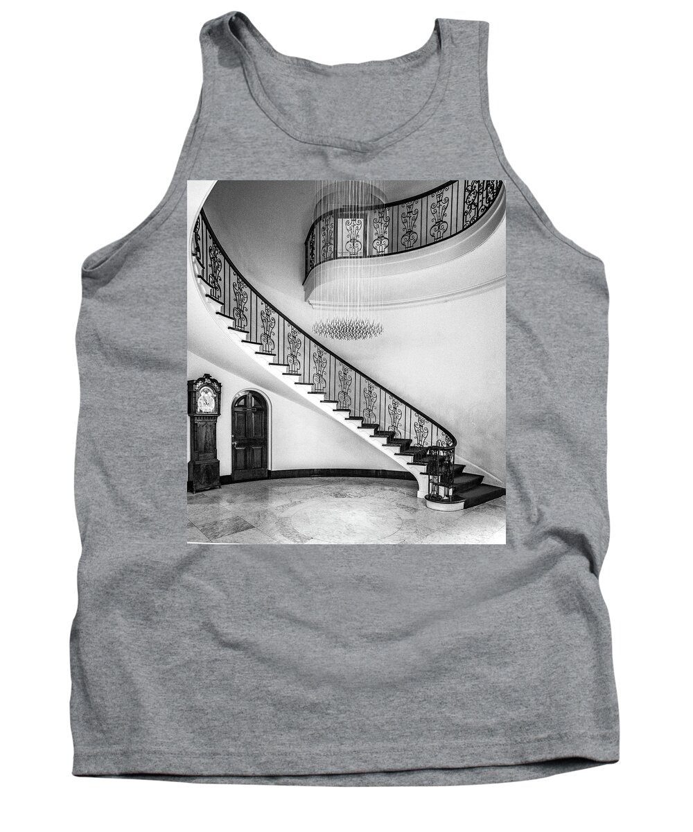 Cheekwood Tank Top featuring the photograph Black and White Spiral Staircase at The Cheekwood Estate and Gardens Nashville Tennessee by Dave Morgan