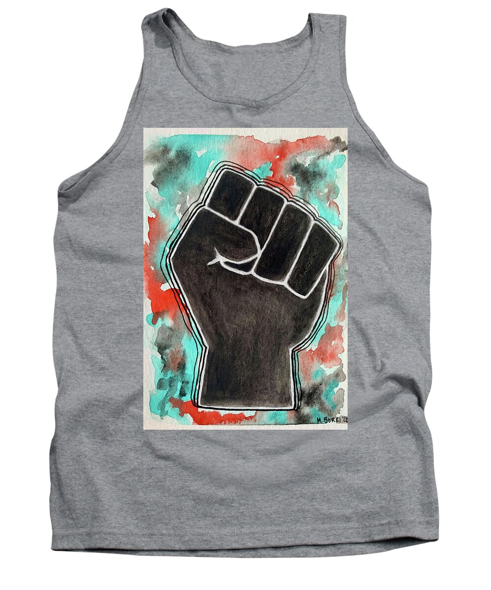 Raised Fist Tank Top featuring the painting Black Lives Matter by Marina Borri