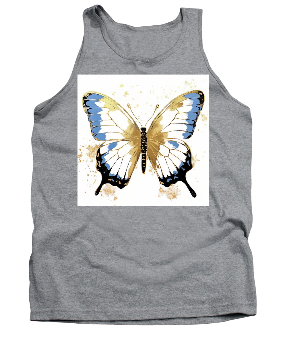 Butterfly Tank Top featuring the painting Blue And Gold Butterfly by Tina LeCour