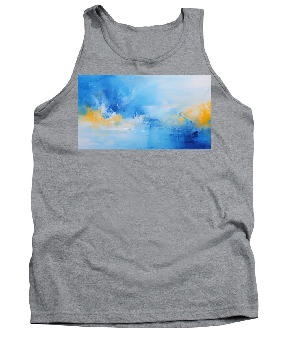Blue Tank Top featuring the painting Blue and Yellow Art by Lourry Legarde