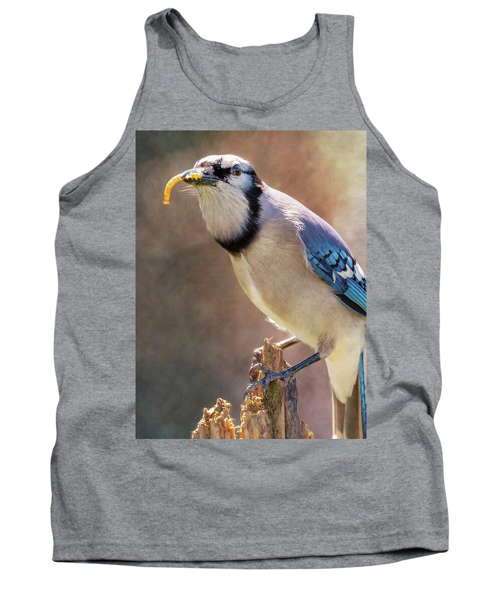 Bird Tank Top featuring the photograph Blue Jay Snacks by Bill and Linda Tiepelman