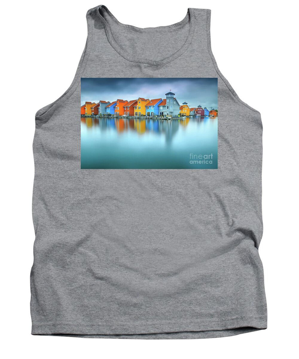 Sea Tank Top featuring the photograph Blue Morning at Waters Edge Groningen Netherlands Europe Coastal Landscape Photograph by PIPA Fine Art - Simply Solid