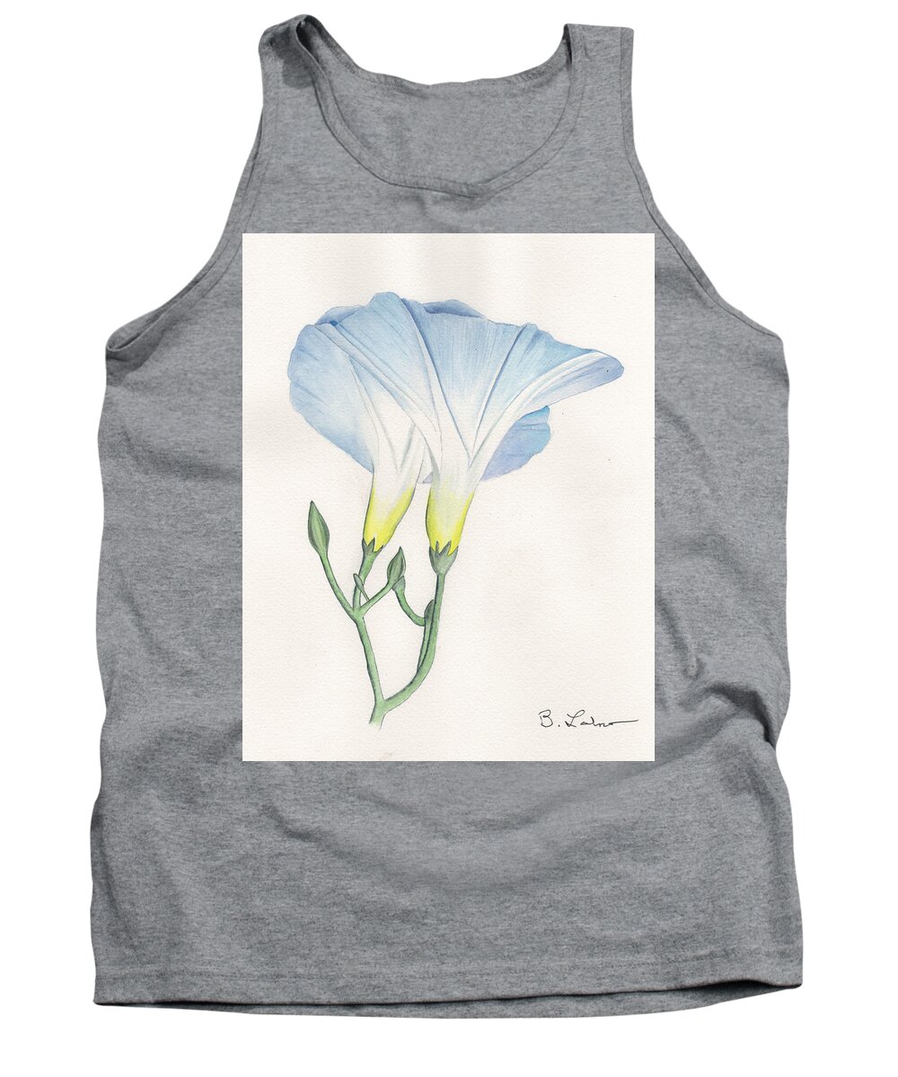 Watercolor Tank Top featuring the painting Blue Morning Glory by Bob Labno