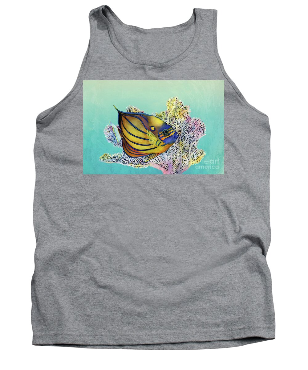 Fish Tank Top featuring the painting Blue Ring Angelfish on Blue by Hailey E Herrera