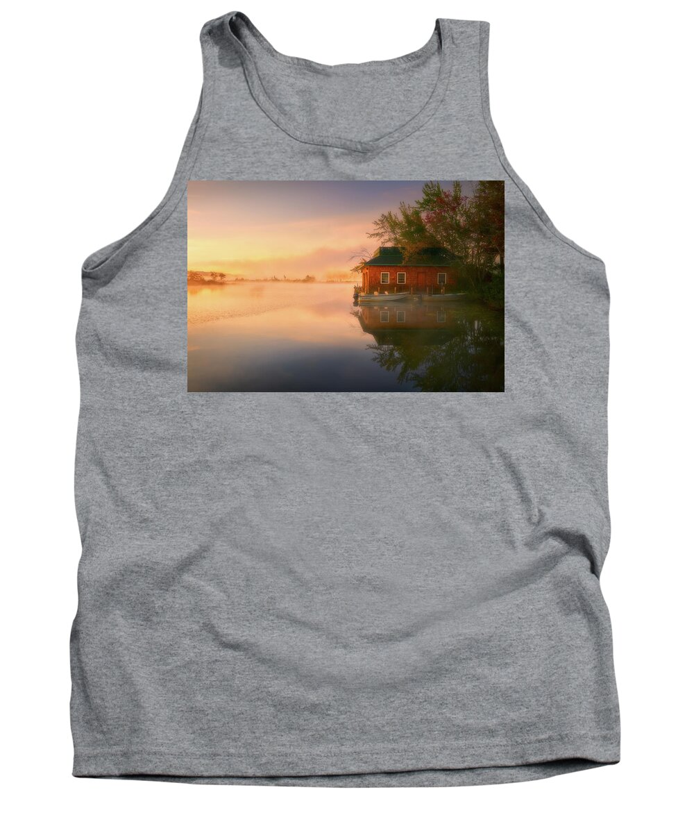 Autumn Tank Top featuring the photograph Boat House by Henry w Liu