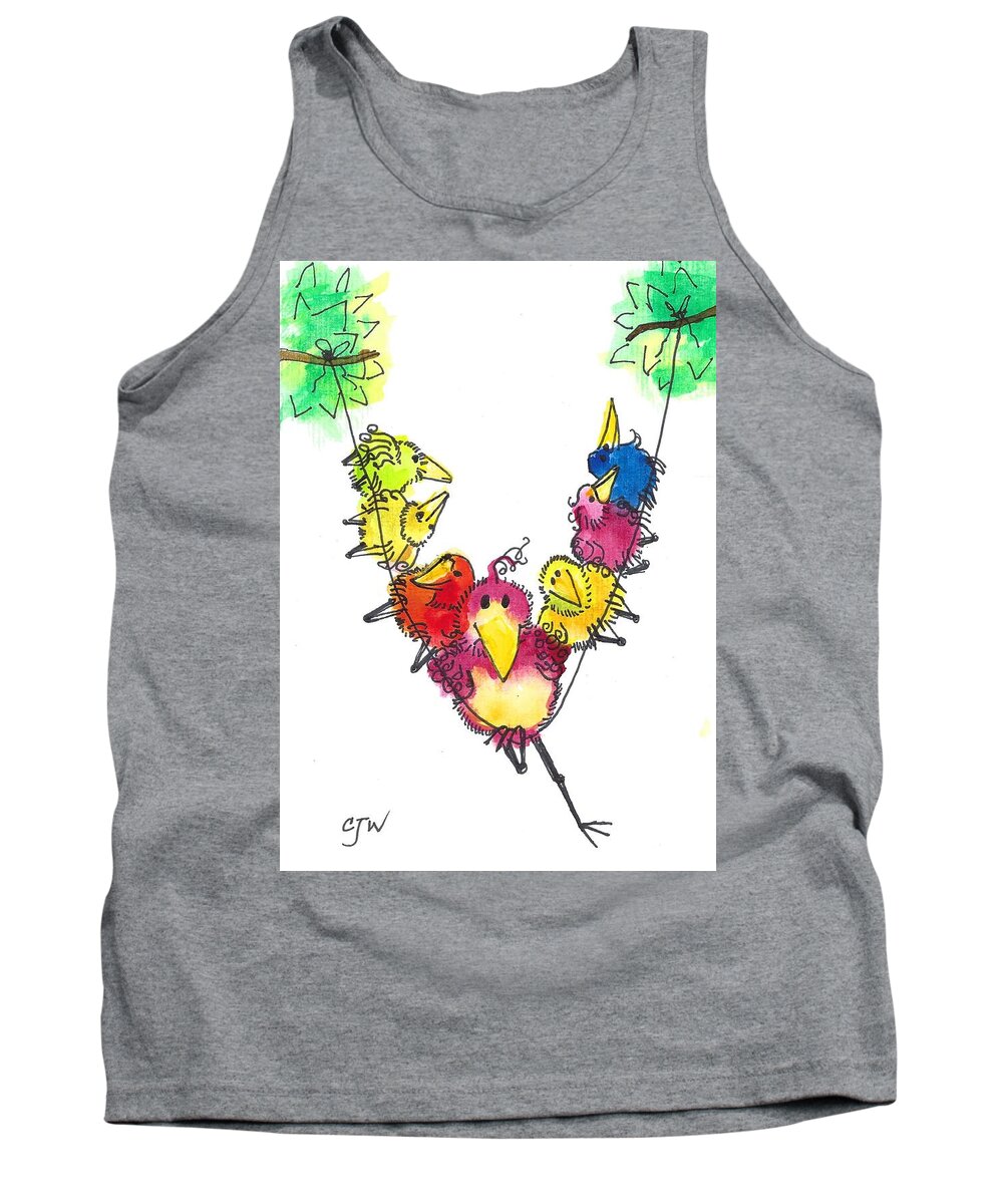 Funny Birds Tank Top featuring the painting Boop Birds Too Many Tacos by Cynthia Westbrook
