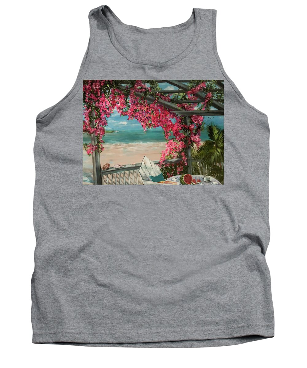 Floral Tank Top featuring the painting Bougainvillea Trellis by Barbara Landry