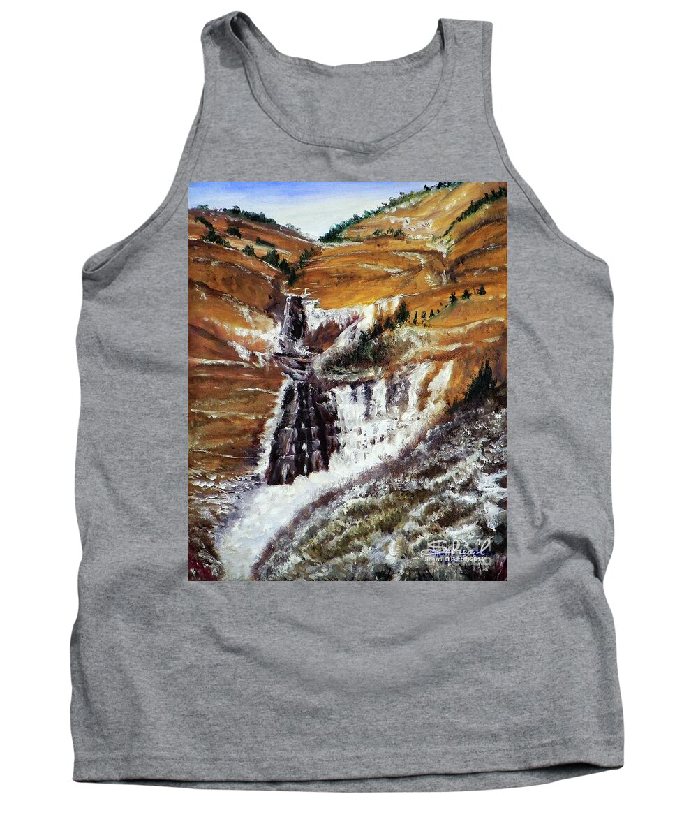 Sherril Porter Tank Top featuring the painting Bridal Veil Falls in Winter by Sherril Porter