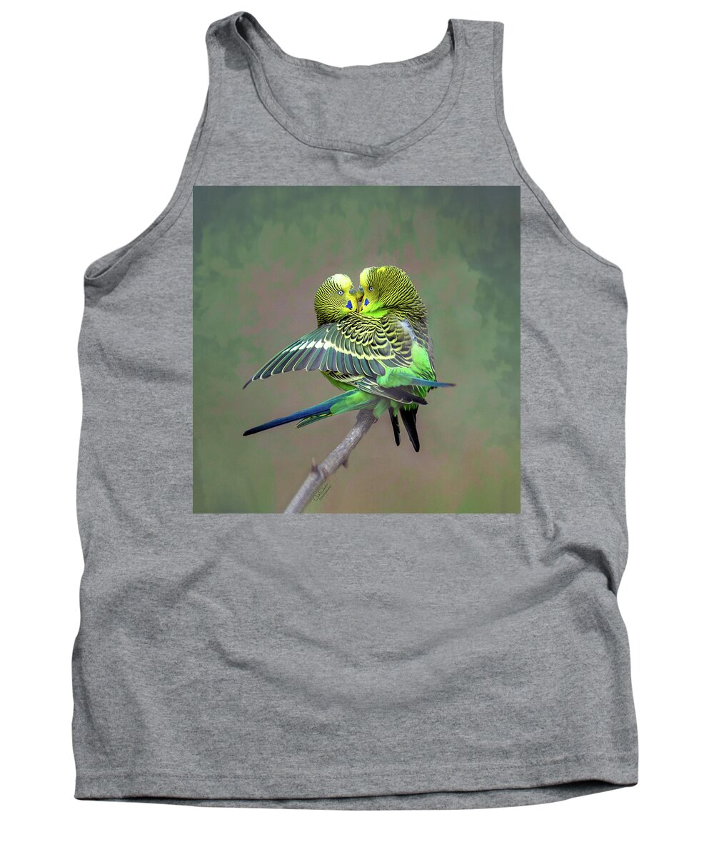 Parakeets Tank Top featuring the photograph Budgie Love by Judi Dressler