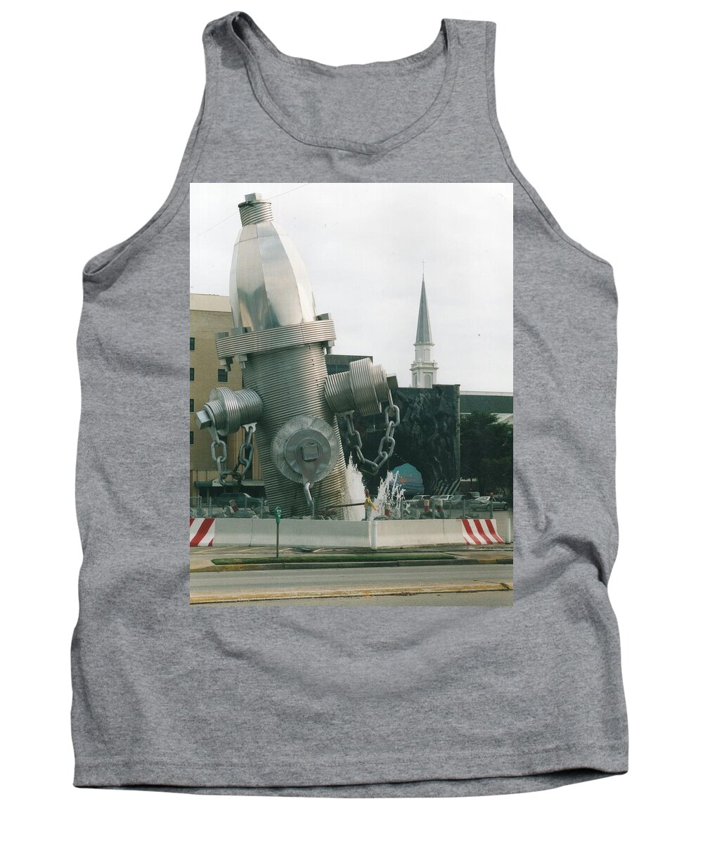 Public Art Tank Top featuring the sculpture Busted Plug Plaza by Blue Sky