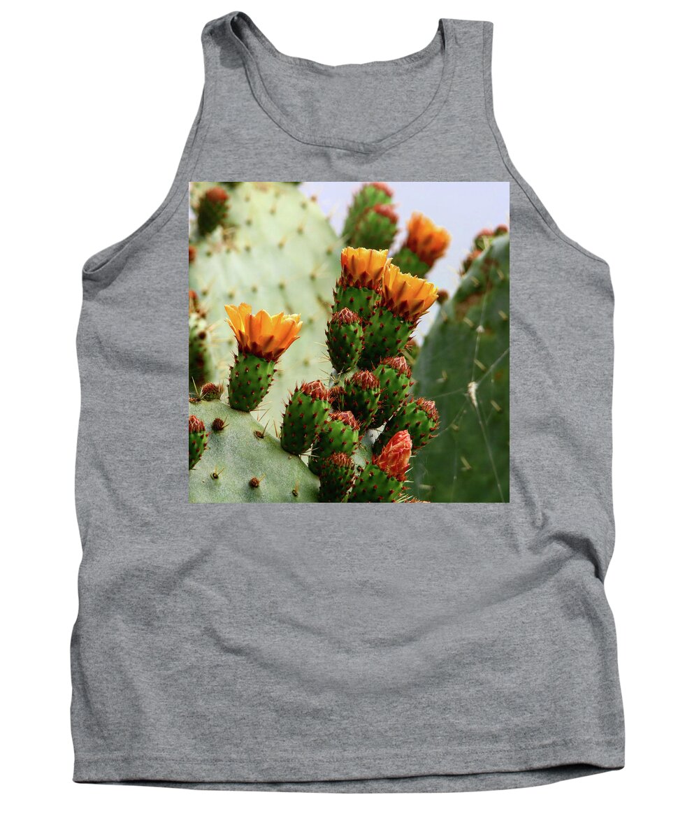Orange Paddle Cacti Blooms On The Central Coast Of California Tank Top featuring the photograph Cacti Blooms by Perry Hoffman