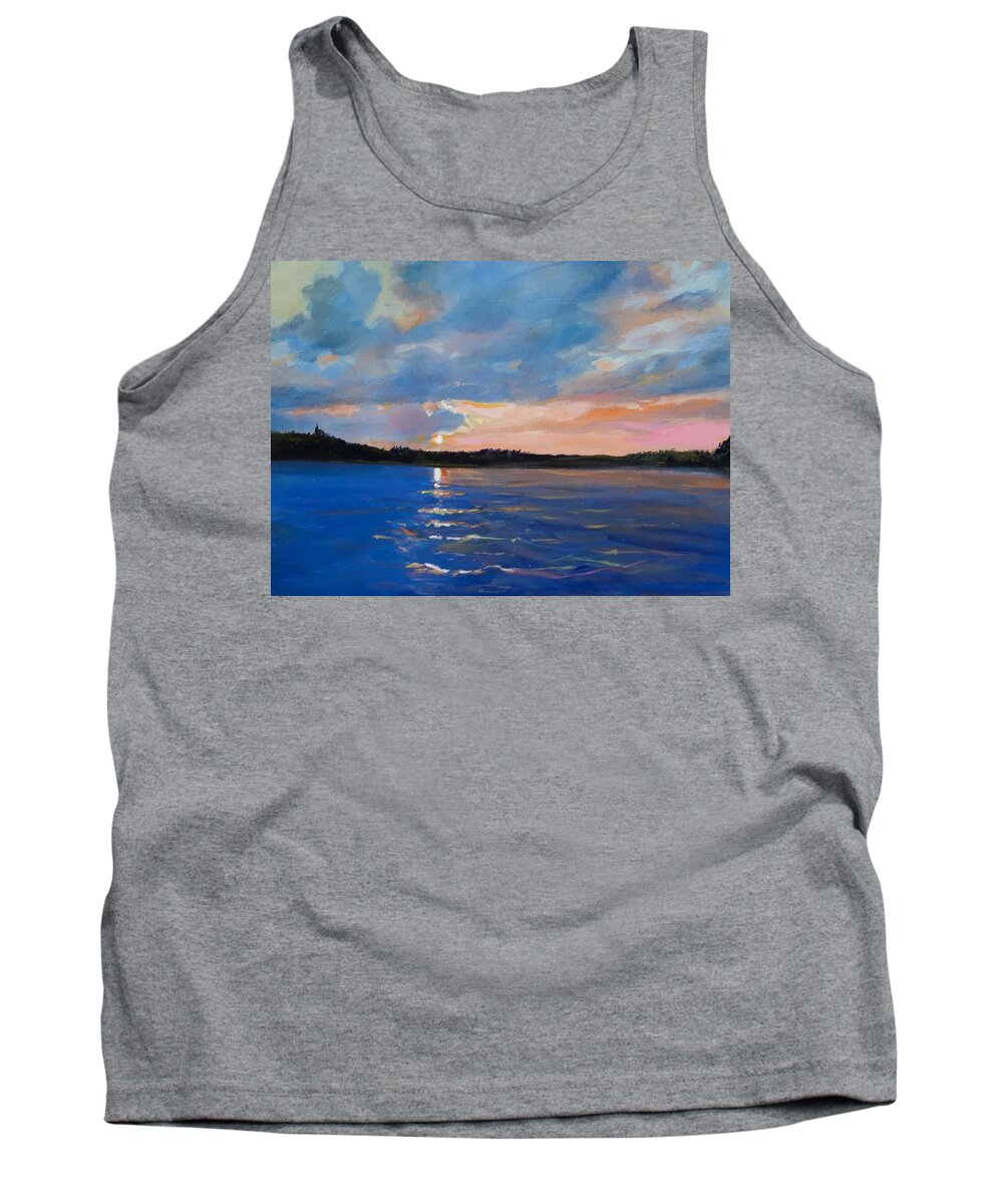 Waltmaes#sunset#candian Sunset#sunset On Lake Kipawa Canada#pink Sky Sunset Non Lake#northern Canada Lake Sunset# Sunset On Lake In Quebec Tank Top featuring the painting Call it a day by Walt Maes