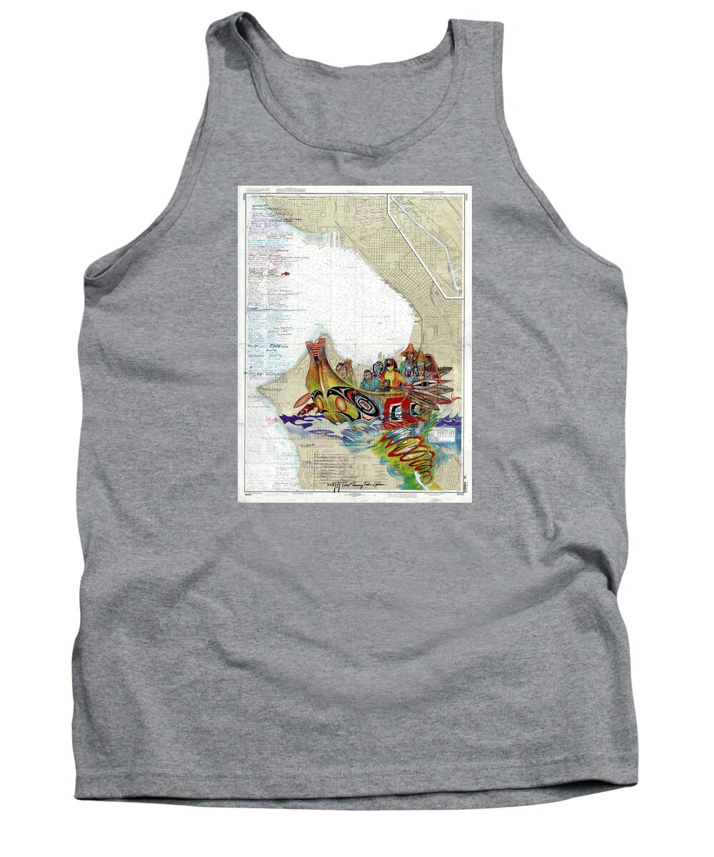 Canoe Journey Tank Top featuring the drawing Canoe Journey Seattle by Running Fisher