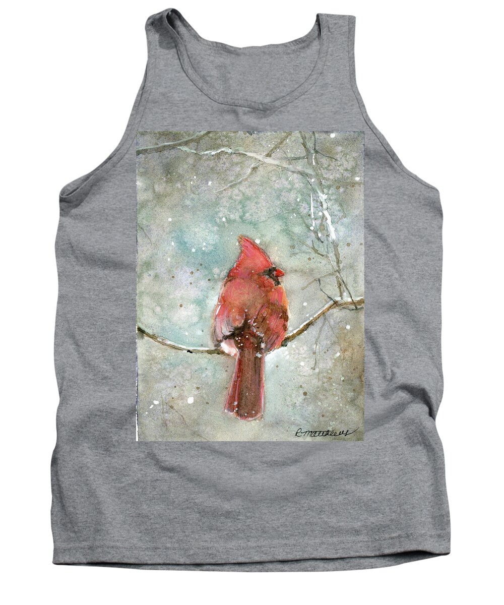 Cardinal Tank Top featuring the painting Cardinal in winter by Rebecca Matthews