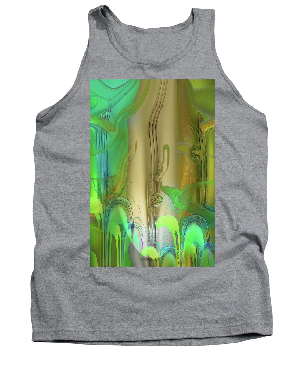 Mighty Sight Studio Abstractions Art Painted Virtually Steve Sperry Tampa Florida Fantastical Art Color Shape And Form Impressionistic Surrealism Abstract Landscapes Tank Top featuring the digital art Carly for Tea by Steve Sperry