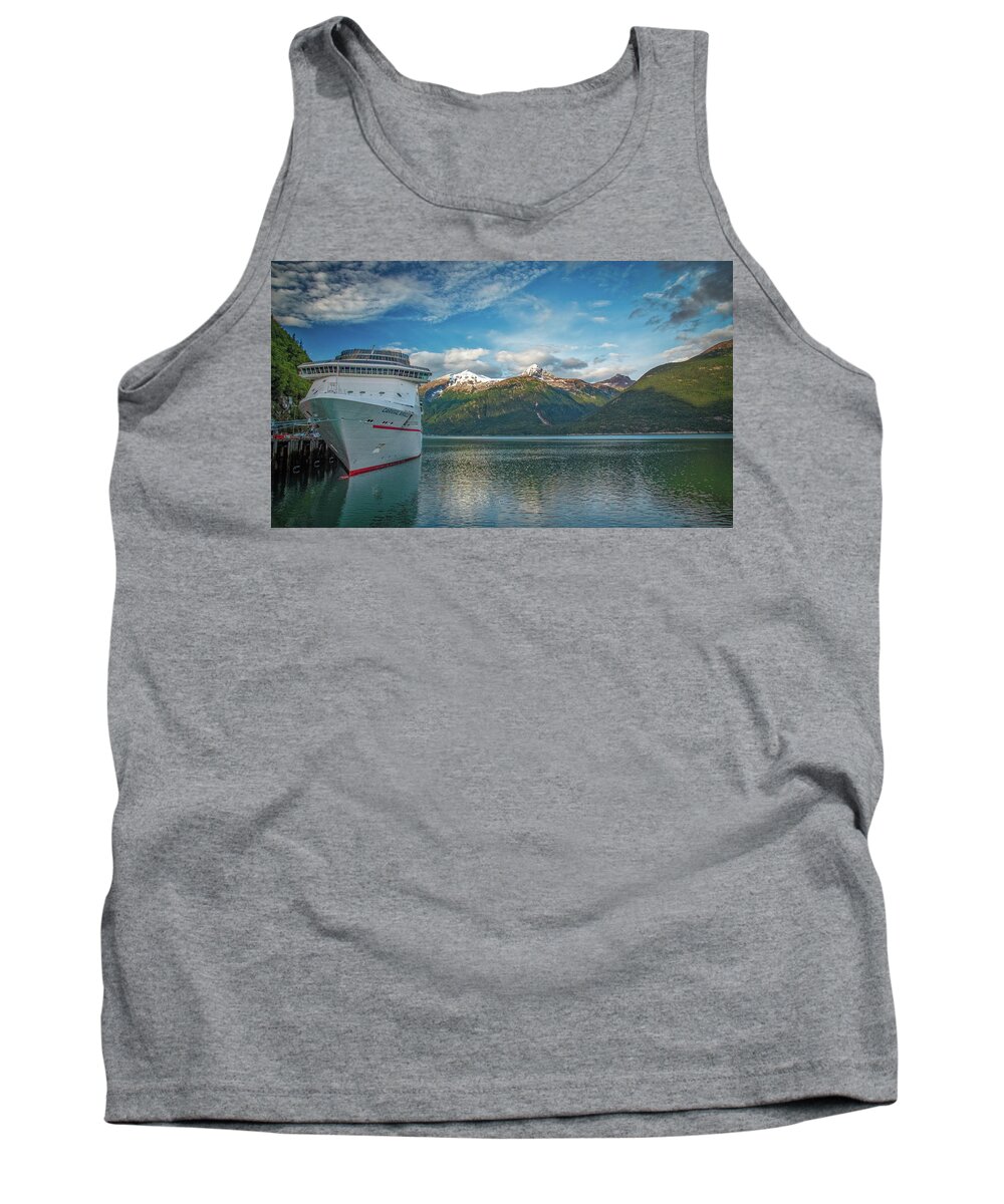 Brown Tank Top featuring the photograph Carnival Miracle in Skagway Alaska by Robert J Wagner