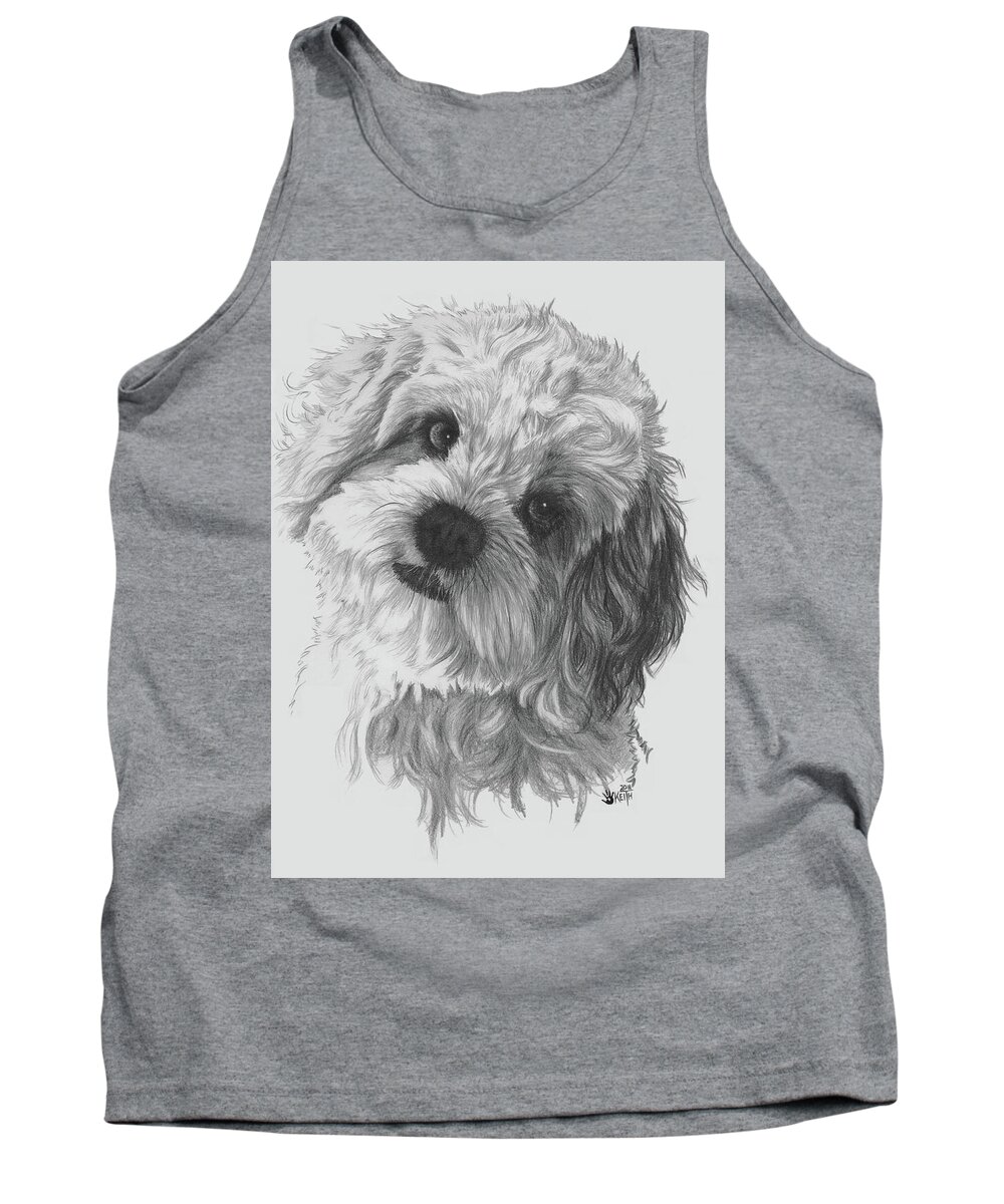 Designer Dog Tank Top featuring the drawing Cava-Chon by Barbara Keith