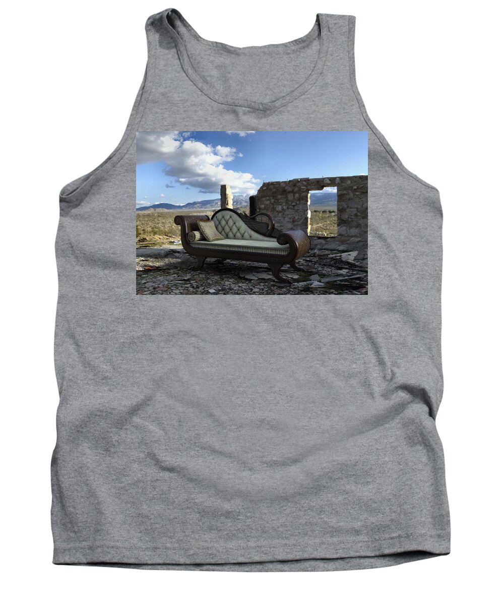 Chaise Lounge Tank Top featuring the digital art Chaise Lounge in Ruins by Steve Kelly