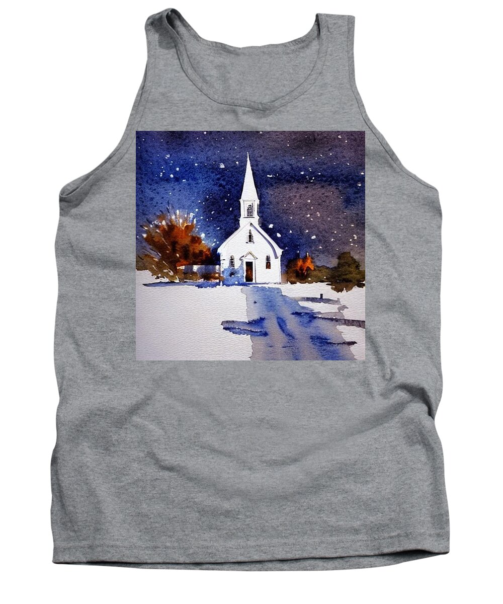 Chapel Tank Top featuring the painting Chapel on a Winter's Morn, New Jersey by Christopher Lotito