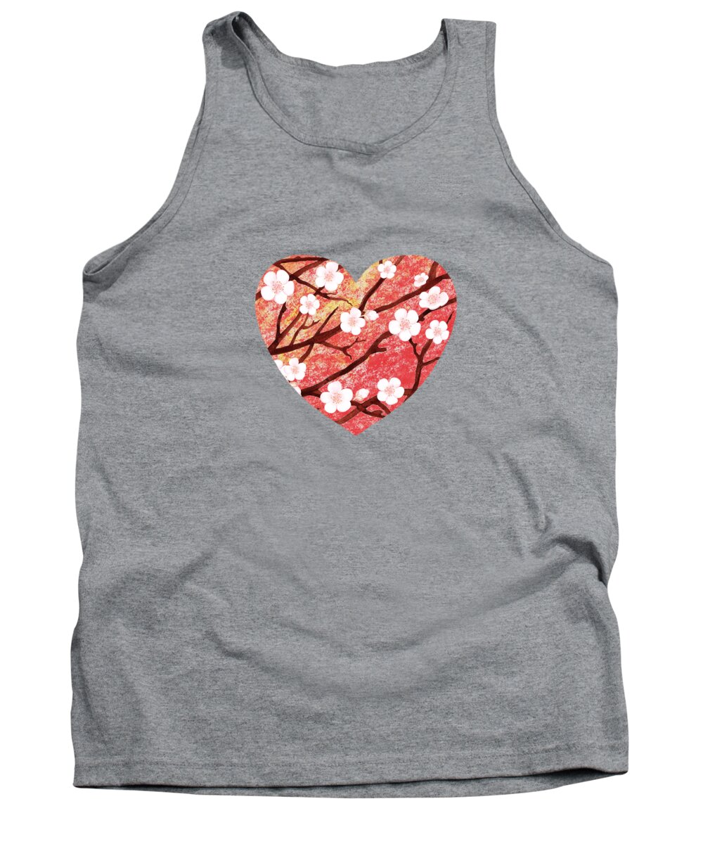 Heart And Flowers Tank Top featuring the painting Cherry Blossoms Pink Flower Heart Watercolor Art by Irina Sztukowski