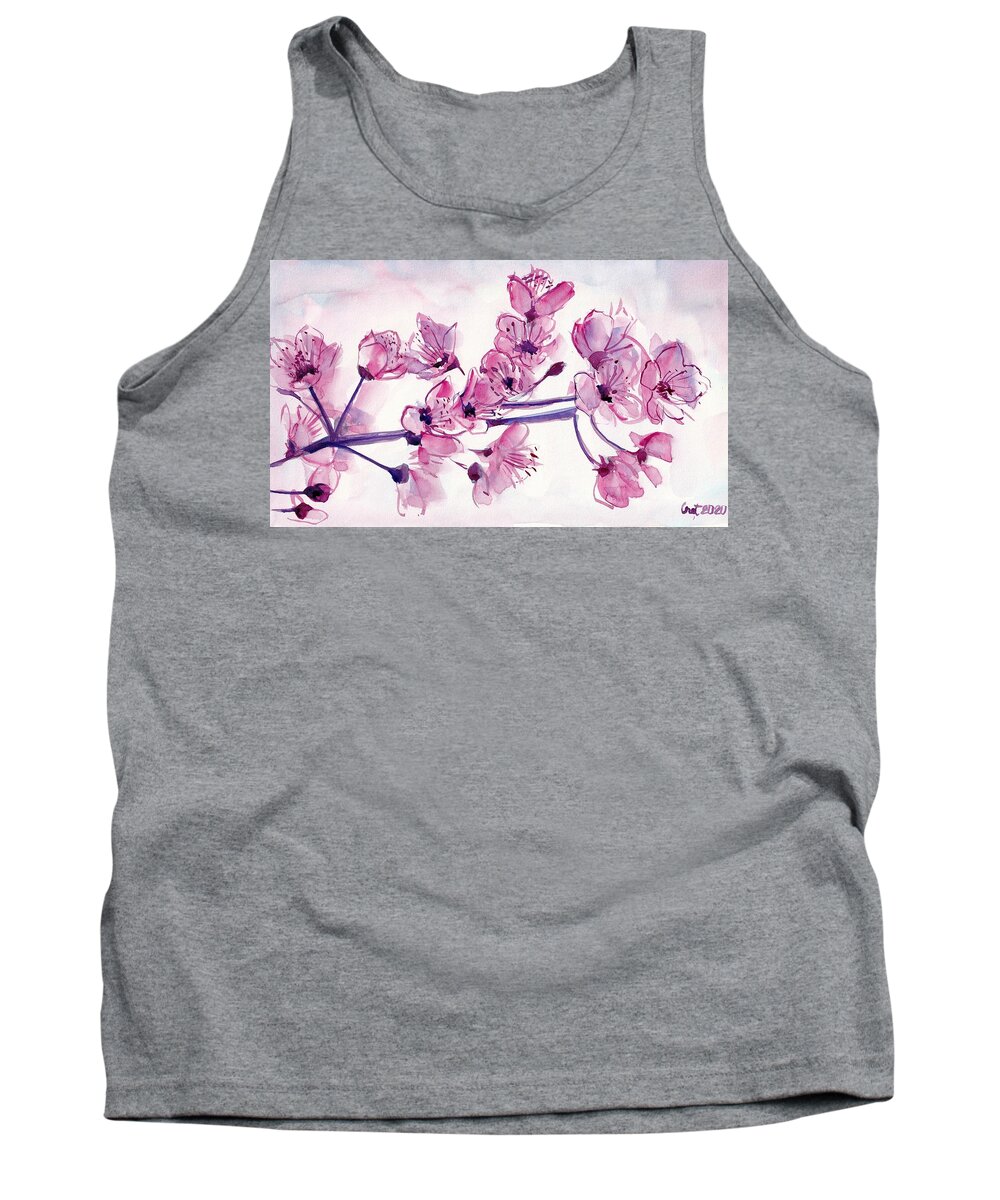 Cherry Tank Top featuring the painting Cherry Flowers by George Cret