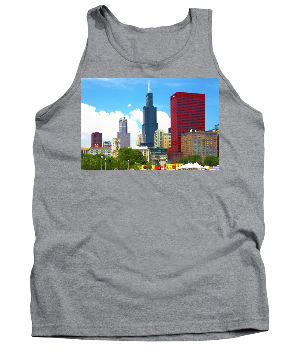 Architecture Tank Top featuring the photograph Chicago Skyline Sears Tower Grant Park by Patrick Malon