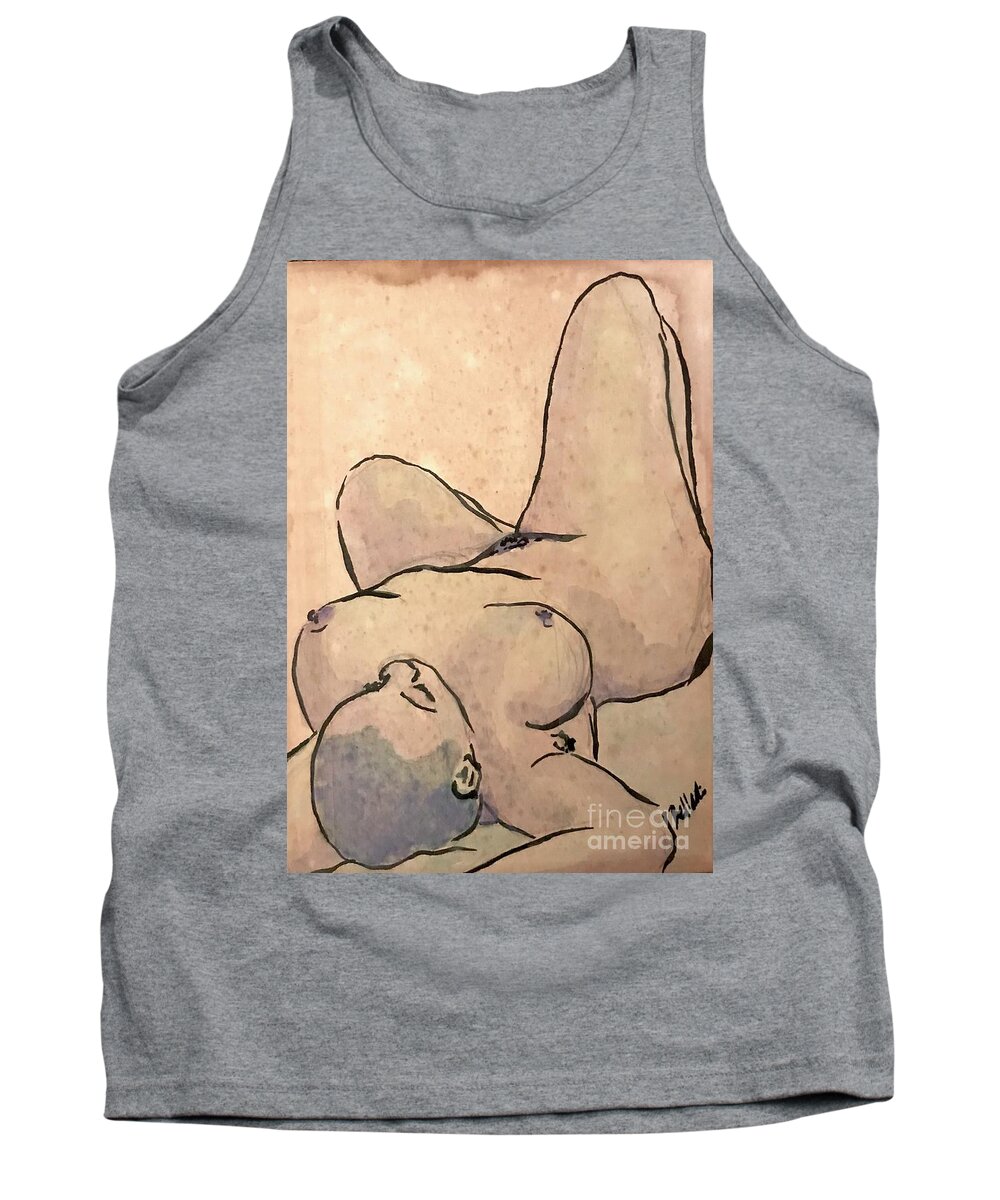 Sumi Ink Tank Top featuring the drawing Christina Blue by M Bellavia