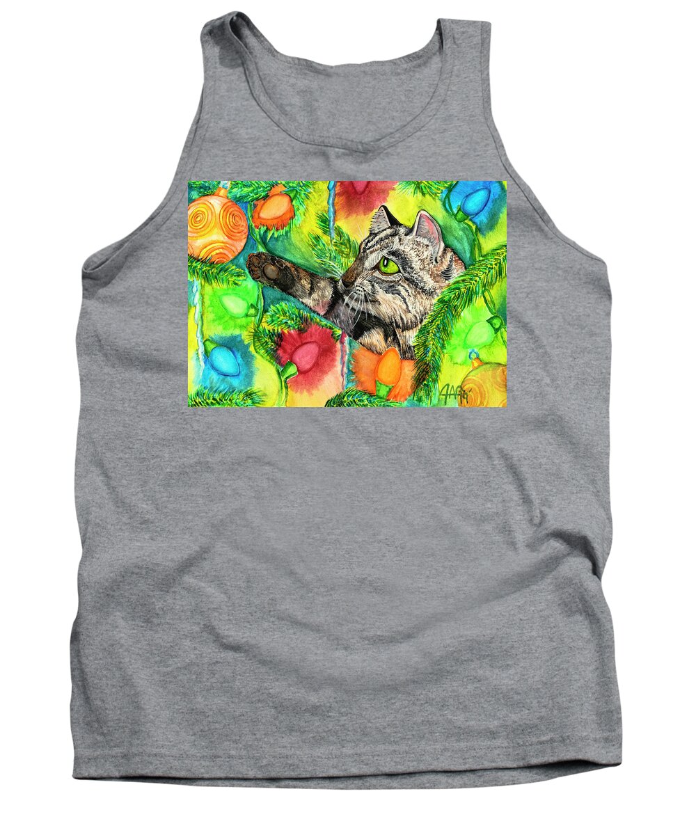 Art Tank Top featuring the painting Christmas Cat 1 by J A George AKA The GYPSY