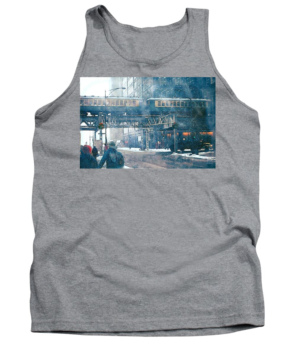 Chicago Loop Tank Top featuring the painting Christmas Shopping - Wabash Ave 1970s by Glenn Galen