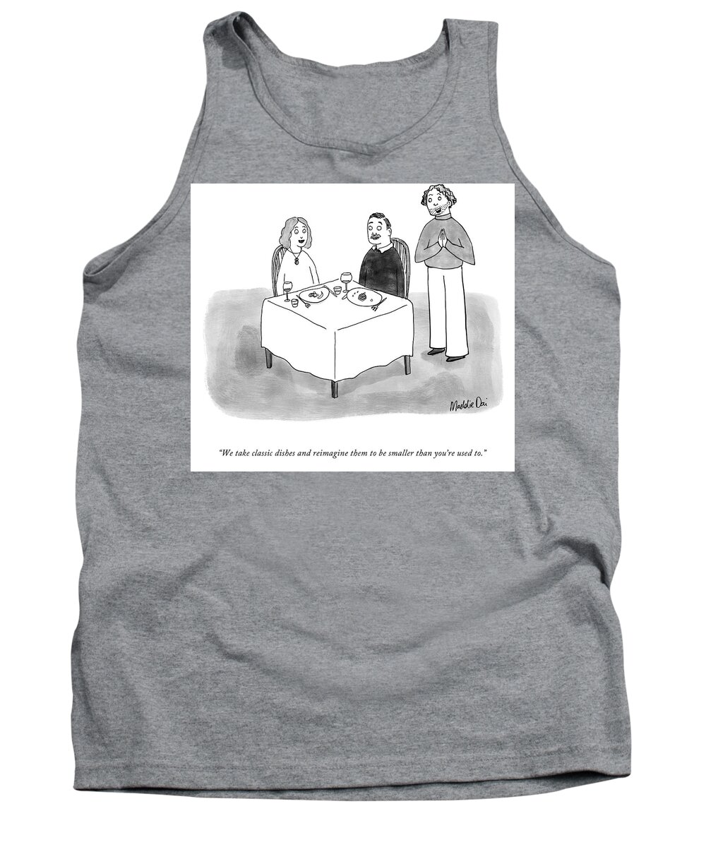 we Take Classic Dishes And Reimagine Them To Be Smaller Than You're Used To. Waiter Tank Top featuring the drawing Classic Dishes Reimagined by Maddie Dai
