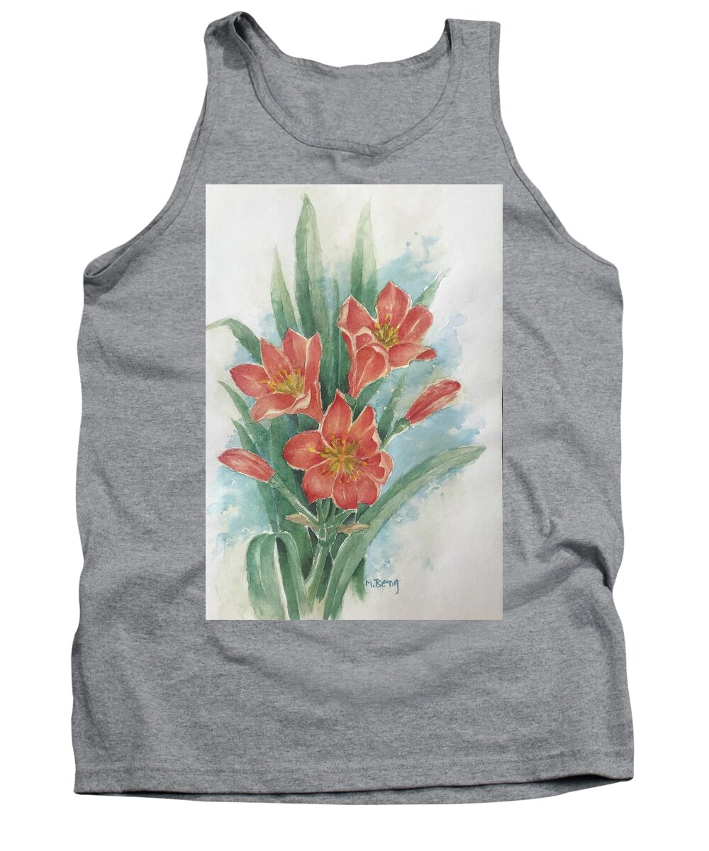 Clivia Tank Top featuring the painting Clivia by Milly Tseng