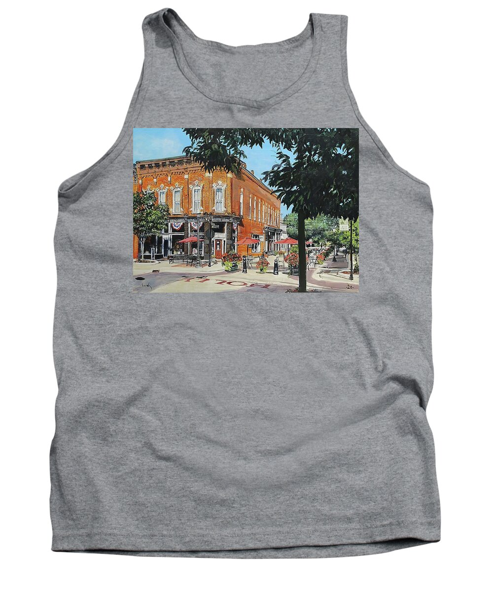 Holly Michigan Tank Top featuring the painting Coffee On The Corner by William Brody