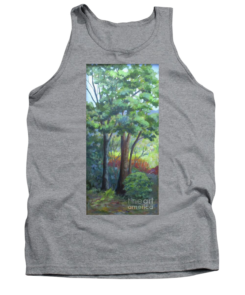 Tree Tank Top featuring the painting Colonial Place Backyard by Anne Marie Brown