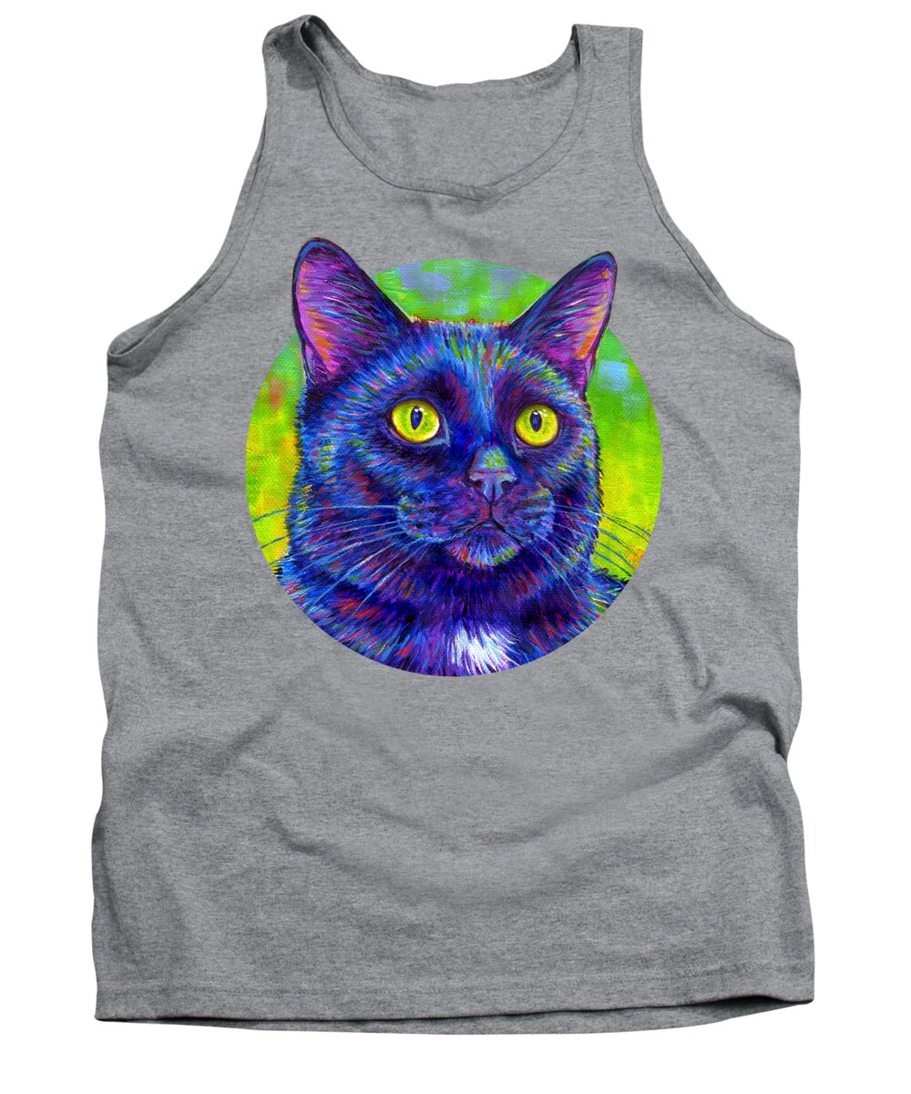 Black Cat Tank Top featuring the painting Colorful Black Cat Portrait by Rebecca Wang