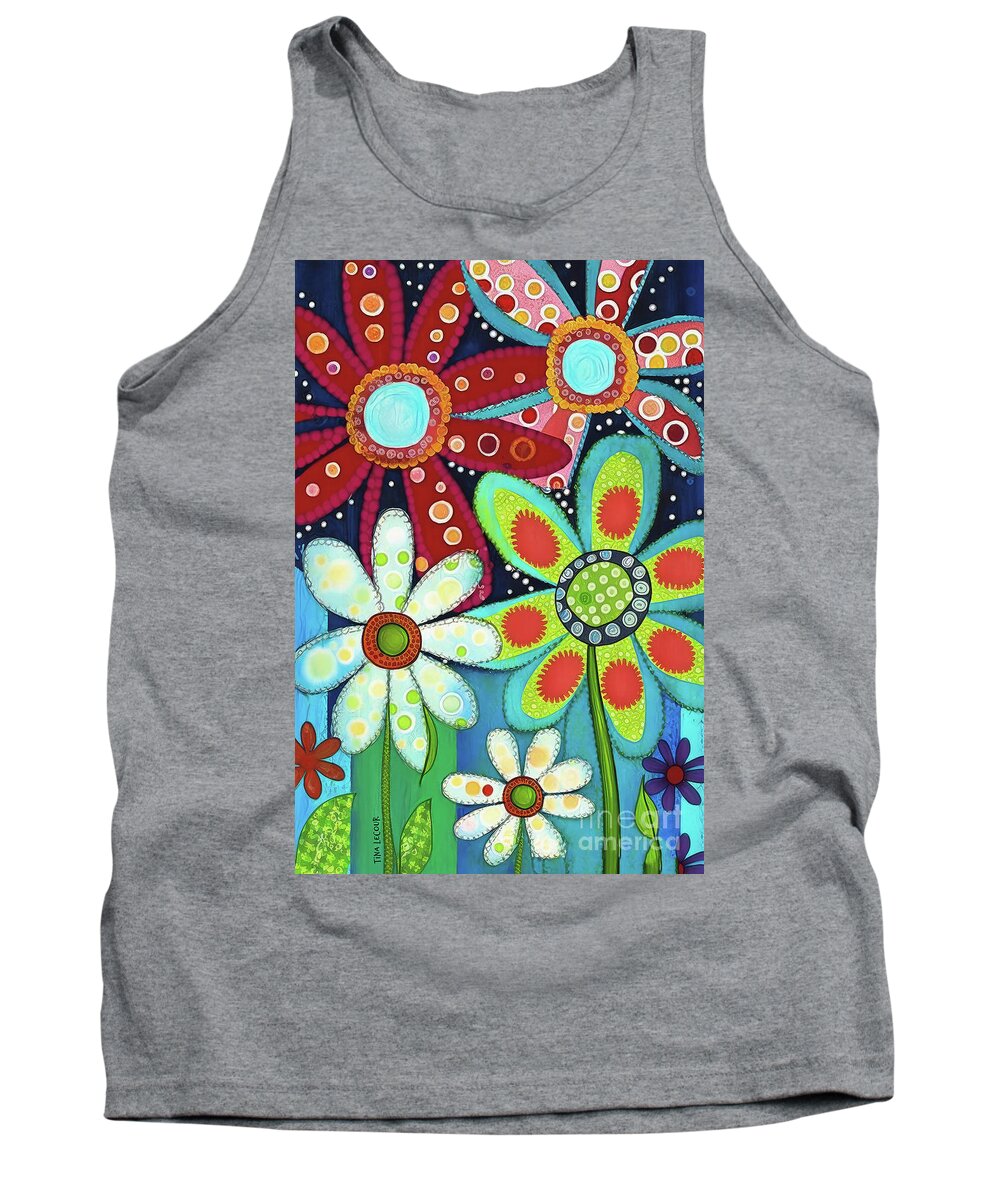 Daisy Flowers Tank Top featuring the painting Colorful Flower Power by Tina LeCour