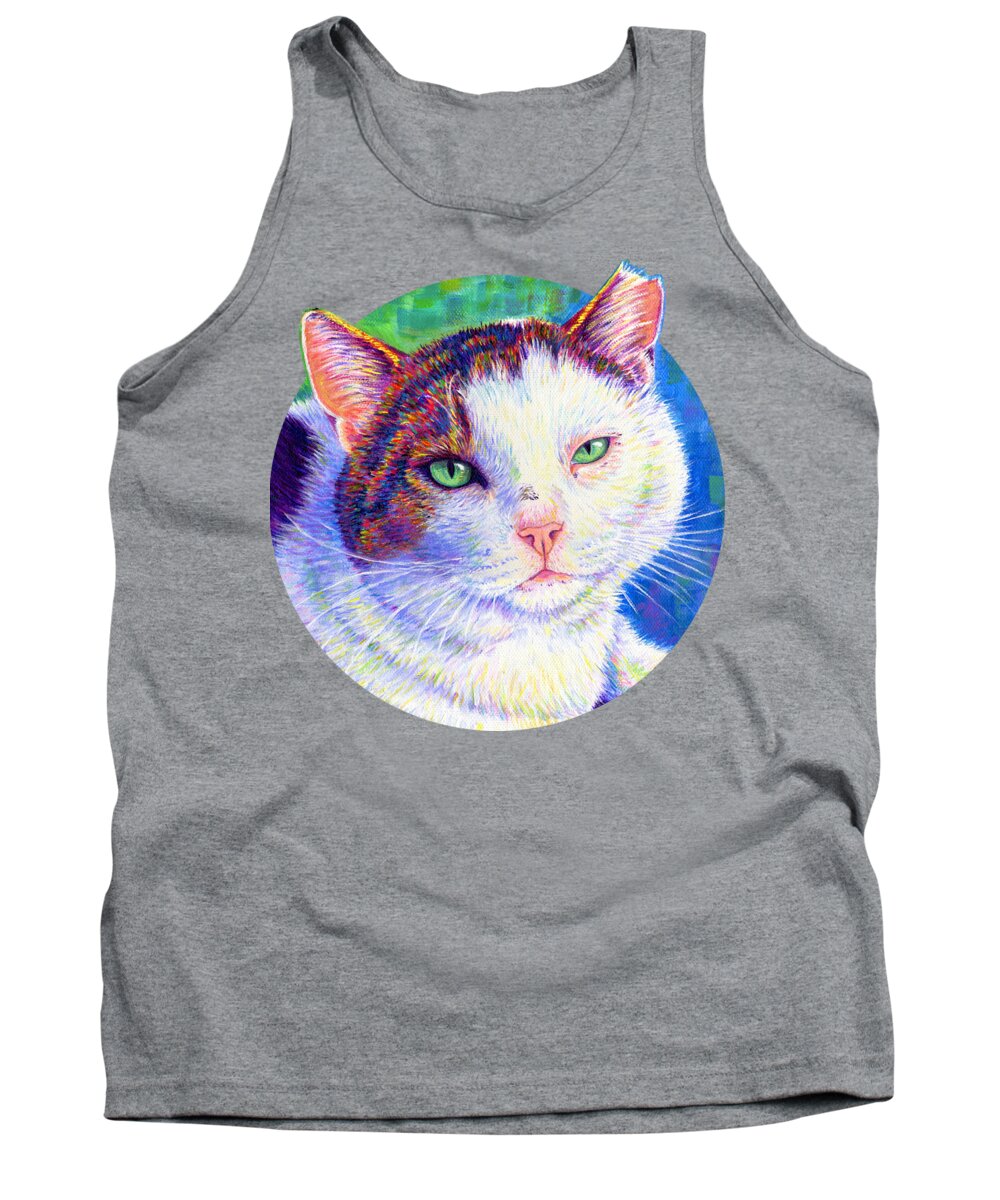 Cat Tank Top featuring the painting Colorful Pet Portrait - MC the Cat by Rebecca Wang