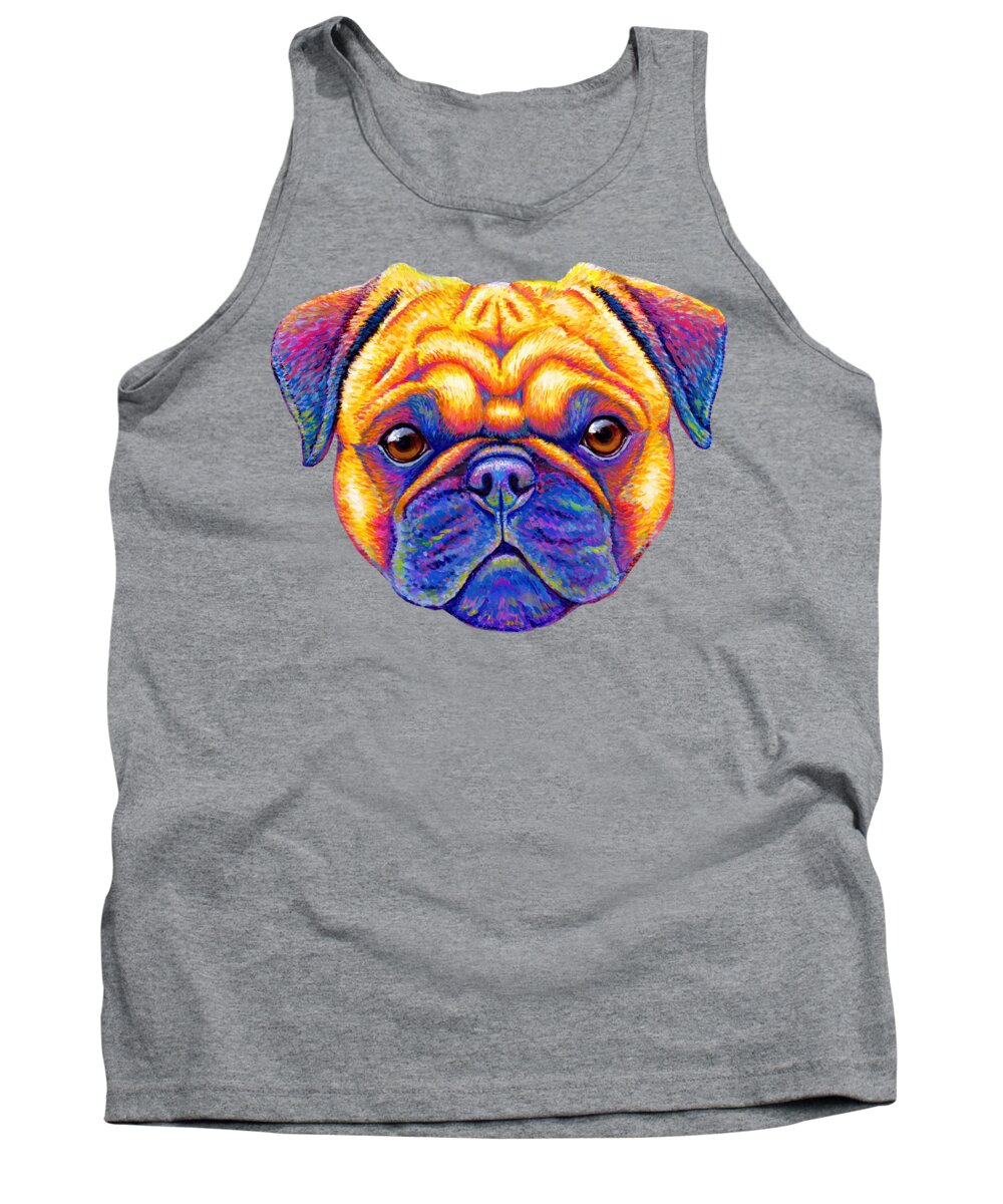 Pug Tank Top featuring the painting Colorful Rainbow Pug Dog Portrait by Rebecca Wang