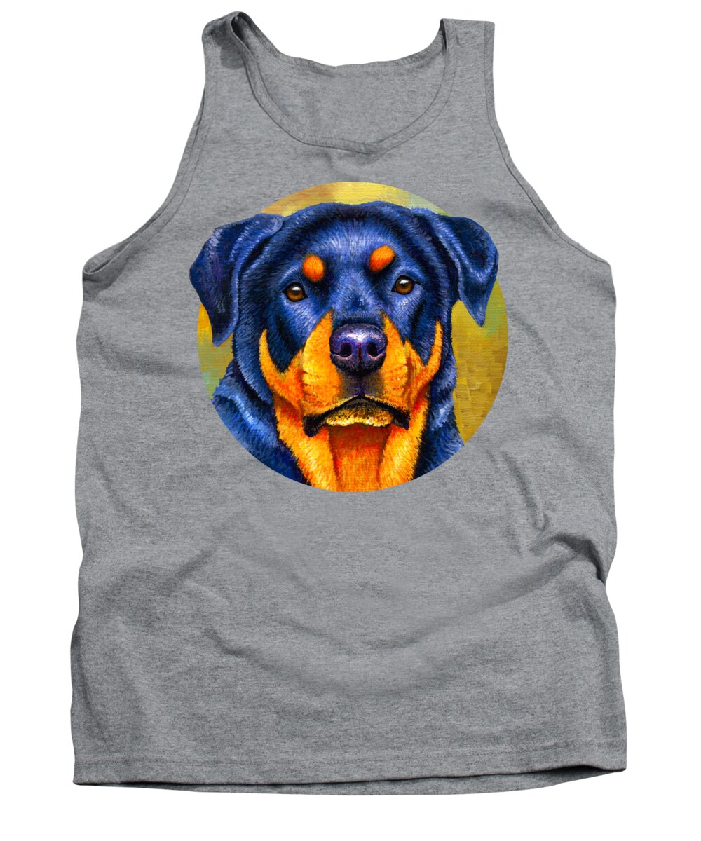 Rottweiler Tank Top featuring the painting Colorful Rottweiler Dog by Rebecca Wang
