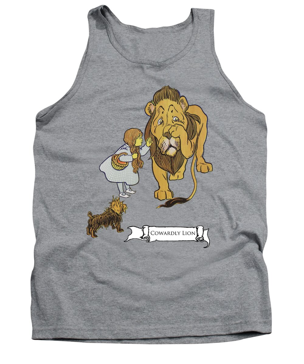 The Wizard Of Oz Tank Top featuring the digital art Cowardly Lion Scene In Yellow by Madame Memento