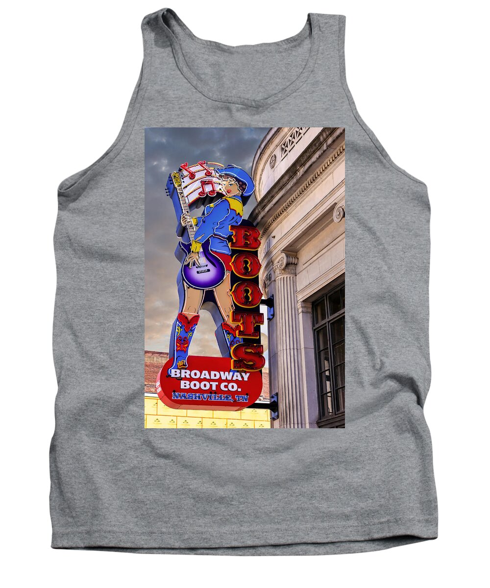 Neon Tank Top featuring the photograph Cowgirl neon sign Nashville TN by Chris Smith