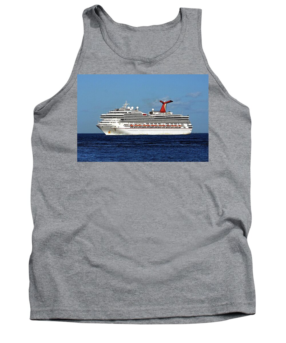 Cruise Tank Top featuring the photograph Cruise Ship Carnival Freedom Approaching Cozumel by Bill Swartwout