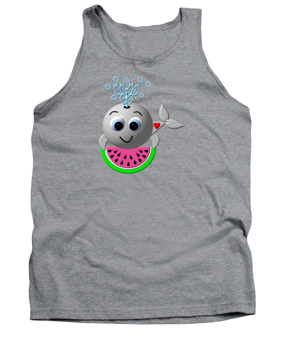 Cute Critters With Heart Whale And Watermelon Tank Top featuring the digital art Cute Critters With Heart Whale And Watermelon by Rose Santuci-Sofranko