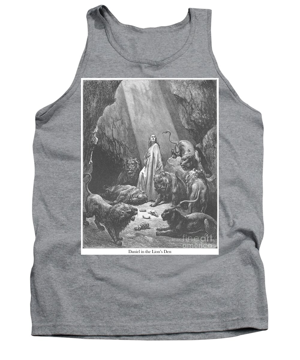 Daniel Tank Top featuring the drawing Daniel in the Den of Lions by Gustave Dore v1 by Historic illustrations