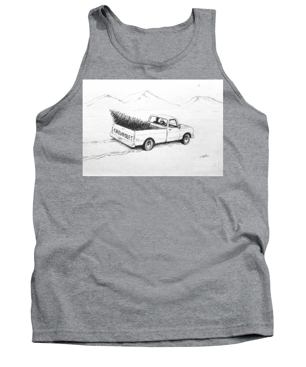Christmas Tank Top featuring the drawing Driving Through the Snow by Stacy C Bottoms