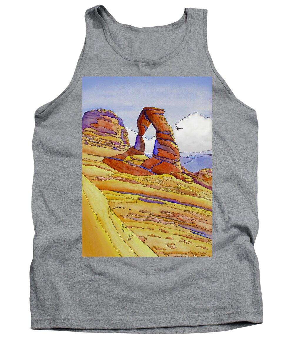 Kim Mcclinton Tank Top featuring the painting Delicate Arch by Kim McClinton