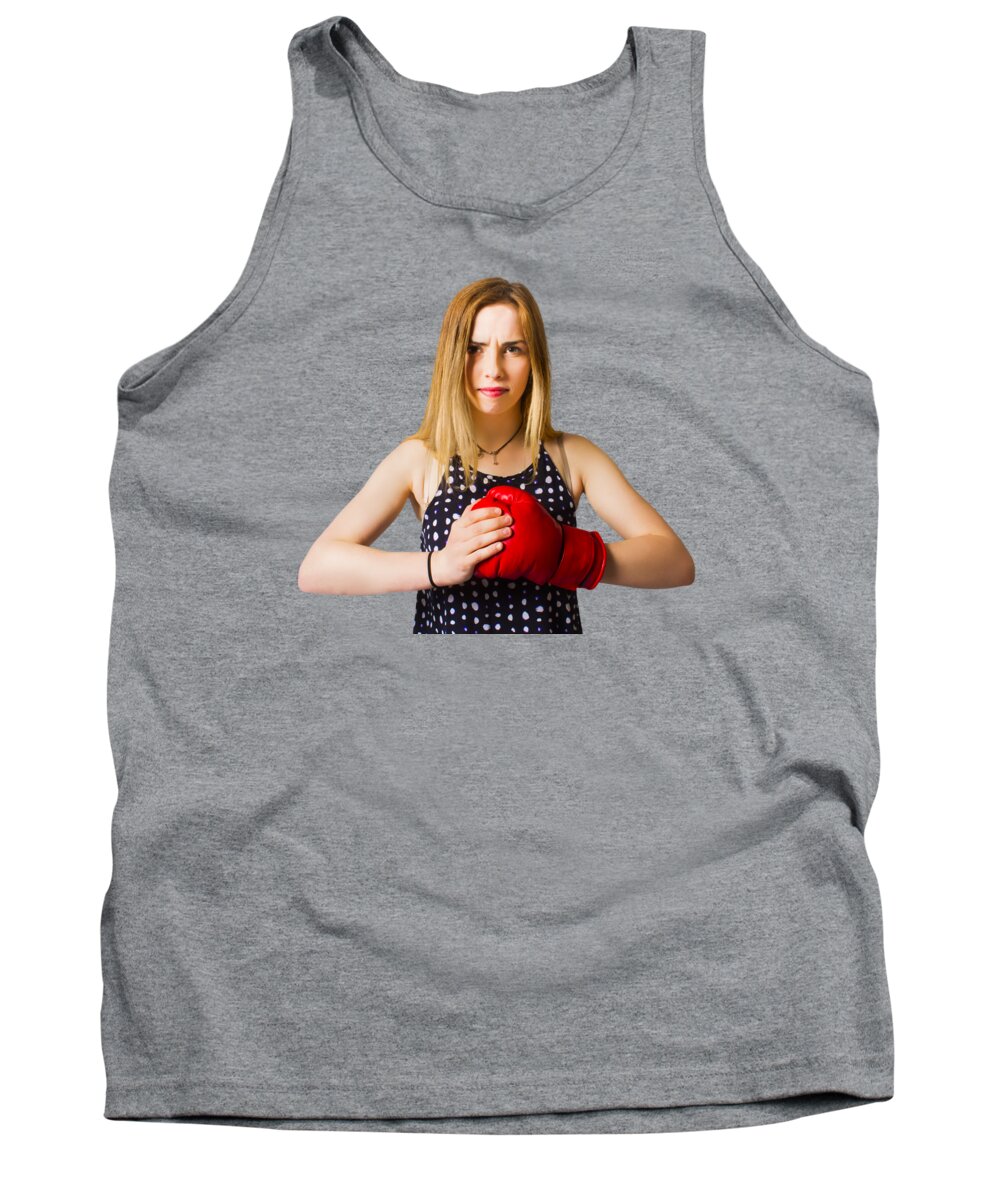 Fit Tank Top featuring the photograph Determined fitness girl on studio background by Jorgo Photography