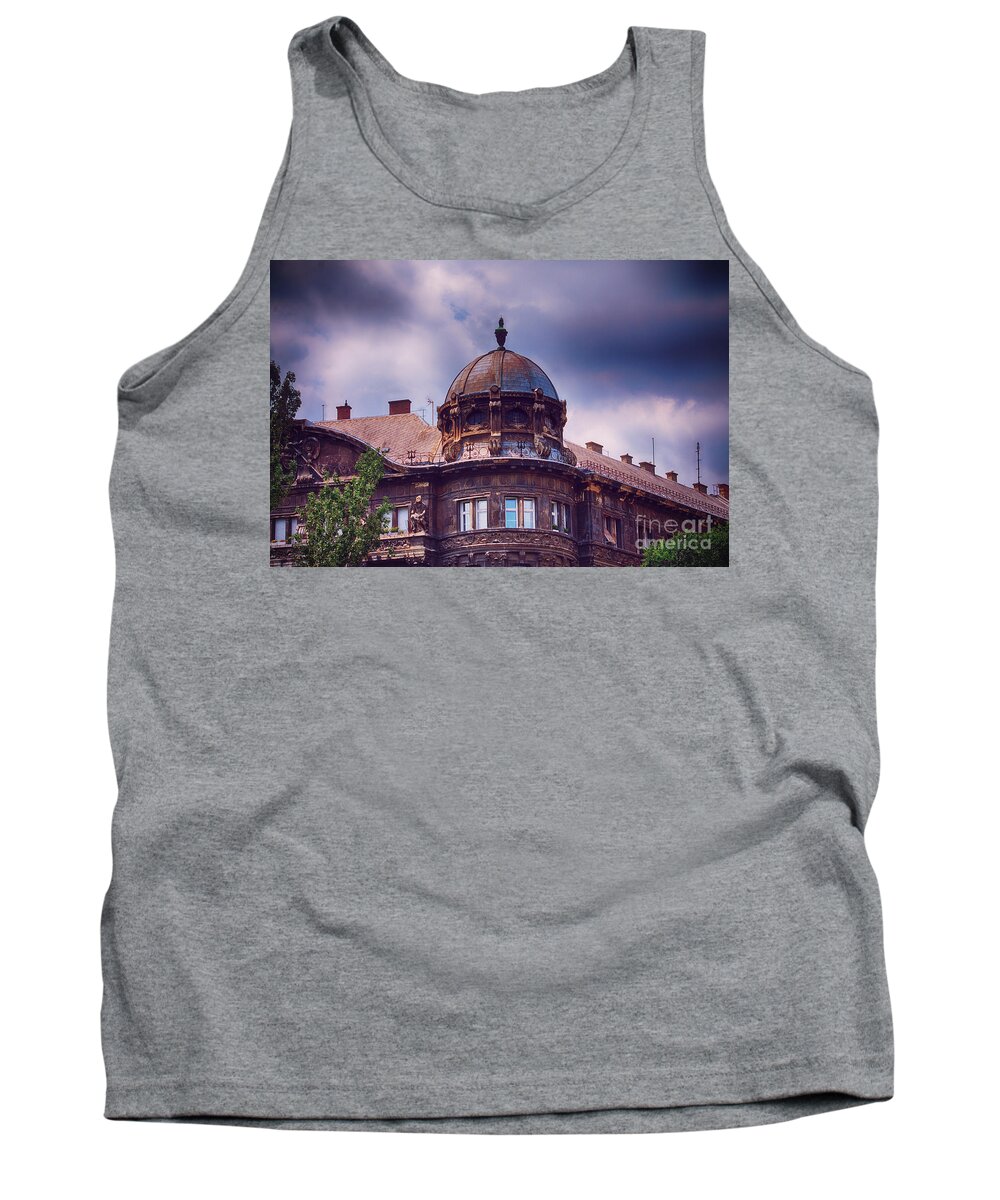 Building Tank Top featuring the photograph Domed old building with dark blue stormy clouds by Mendelex Photography