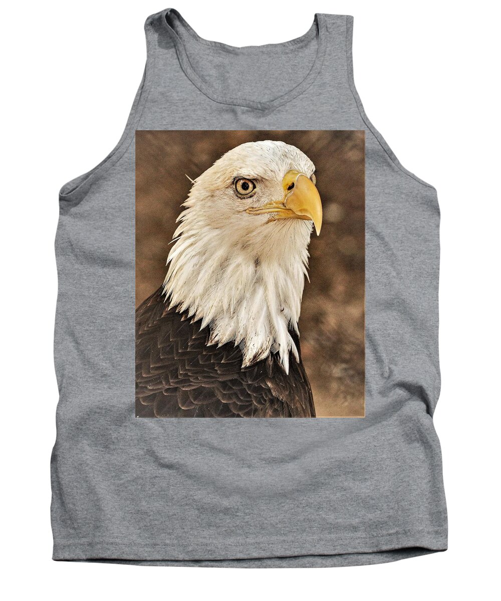 Eagle Eye Feathers Close Yellow Tank Top featuring the photograph Eagle by John Linnemeyer